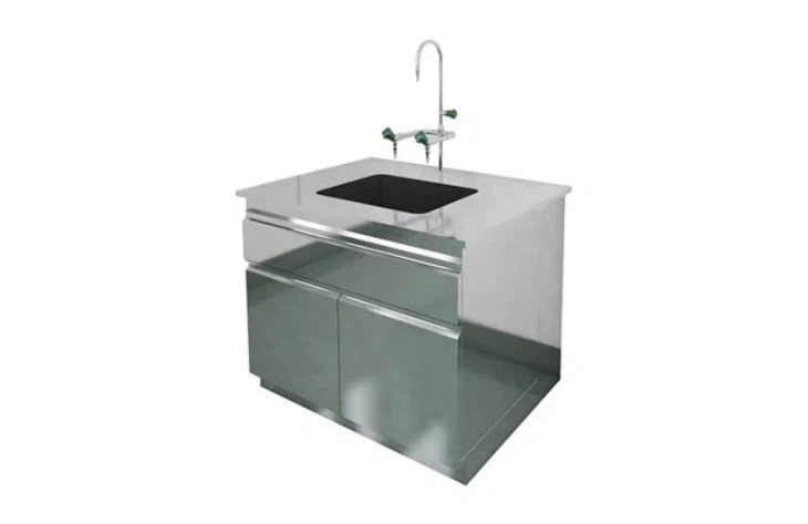 stainless steel lab bench with sink and cabinet