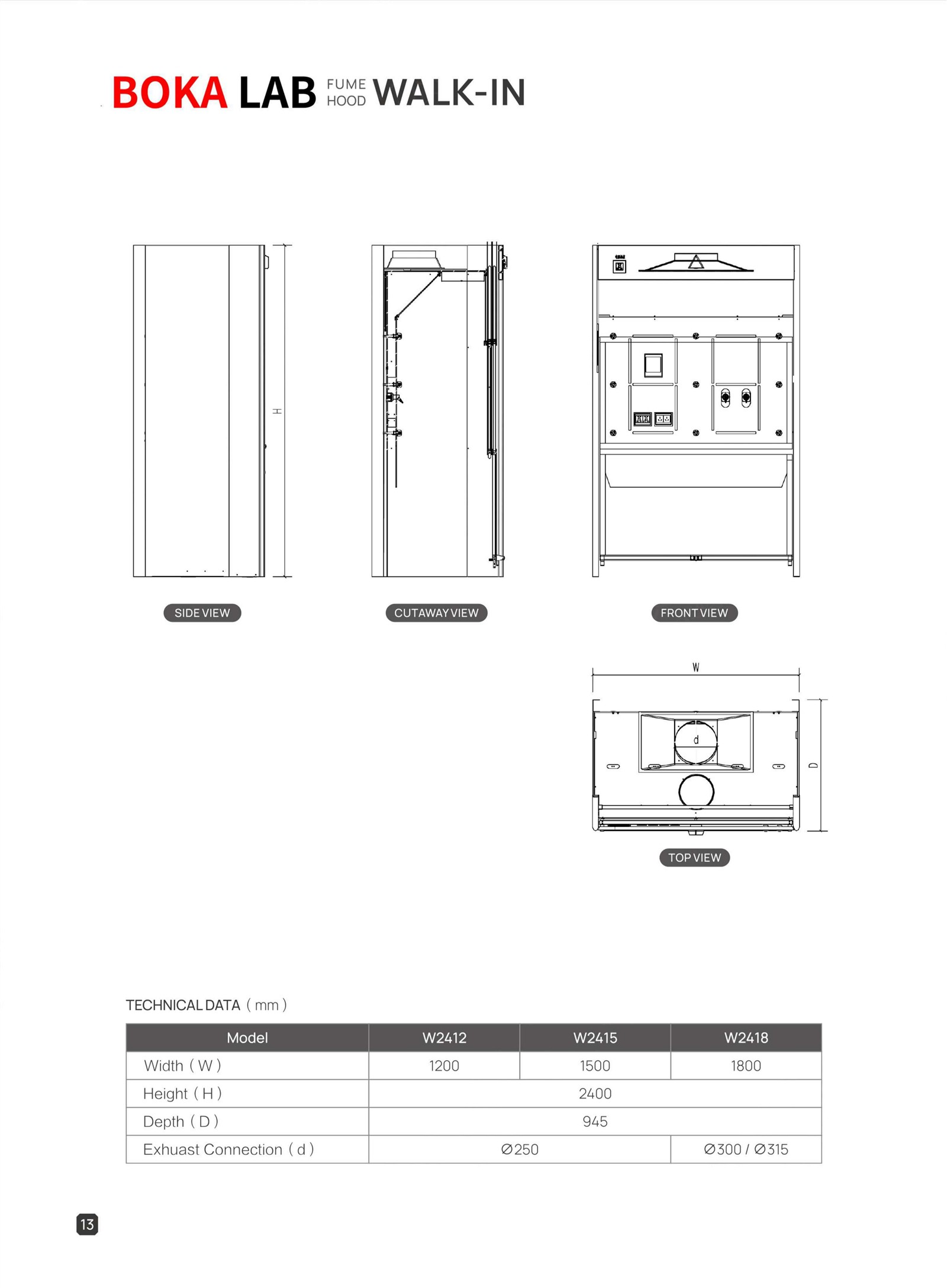 Walk-In Fume Hood Dimension